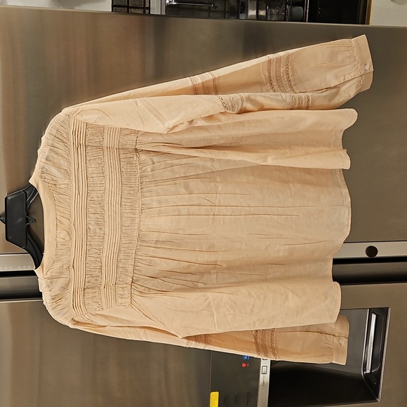 💕XIRENA💕 Allie Shirred Lace-Inset Cotton Shirt ~ Sepia Large NWT - Picture 12 of 16